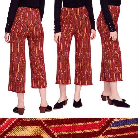 Free People - Alina Pull-On Wide Leg Pant Trousers | Size XS | Wine Multi Print - Picture 1 of 15